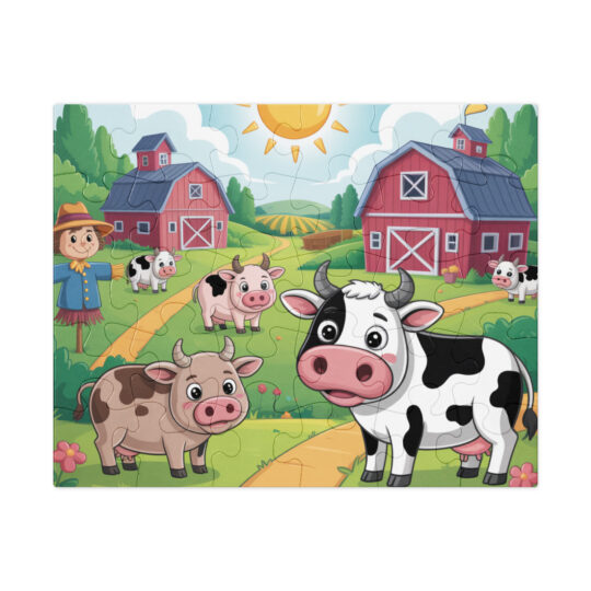 Moo & Friends Farm – 110-Piece Glossy Jigsaw Puzzle in Collectible Tin